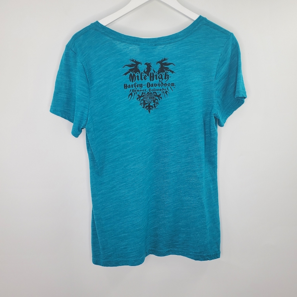 Harley-Davidson Mile High Denver Colorado Bejeweled Rhinestone Bling Graphic Tee - Picture 5 of 8